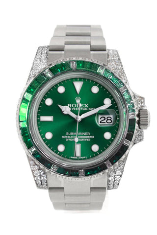 Custom Diamond Rolex Submariner Green Dial Mens Watch 116610Ln 116610 Watches