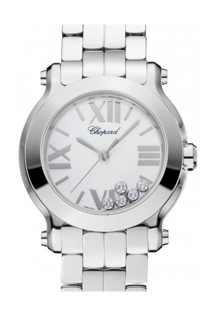 Chopard Happy Sport 30Mm 5 Floating Diamonds Inside Dial Ladies Watch 278509-3002 White