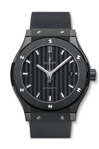 Hublot Classic Fusion Automatic Black Carbon Fiber Dial Rubber 45Mm Mens Watch 542.cm.1771.rx