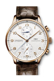 IWC Portuguese Silver Dial Chronograph Rose Gold Leather Automatic Men's Watch IW371480