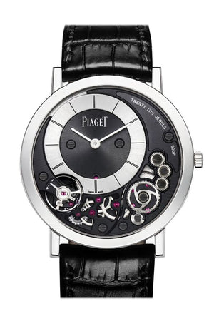 Piaget Altiplano Black And Silver Dial 18Kt White Gold Leather Mens Watch