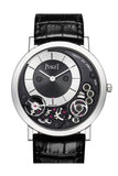 Piaget Altiplano Black and Silver Dial 18kt White Gold Black Leather Men's Watch