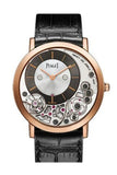 Piaget Altiplano Silver And Black Skeleton Dial 18Kt Rose Gold Gray Leather Mens Watch Goa39110