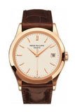 Patek Philippe Calatrava Opaline Dial 18kt Rose Gold Brown Leather Men's Watch 5296R-010