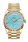 ROLEX Day-Date 36 Turquoise Dial 18K Yellow Gold Watch 128238