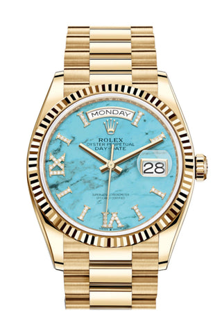 Rolex Day-Date 36 Turquoise Dial 18K Yellow Gold Watch 128238