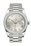 Rolex Day-Date 40 Silver Roman Dial Diamond Bezel White Gold President Automatic Men's Watch 228349RBR DC