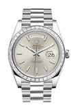Rolex Day-Date 40 Silver Stripe Motif Dial 40 Baguette Diamond Bezel Platinum President Automatic Men's Watch 228396TBR DC