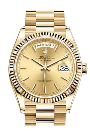 ROLEX Day-Date 36 Champagne Index Dial 18K Yellow Gold Watch 128238