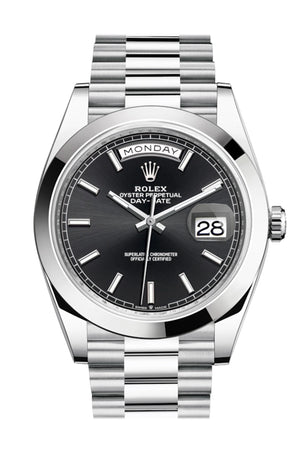 Rolex Day-Date 40 Black Dial Dome Bezel Platinum President Automatic Men's Watch 228206 DC