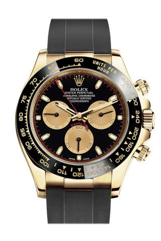 Rolex Cosmograph Daytona Black Champagne Yellow Gold Oysterflex Strap Mens Watch 116518Ln 116518