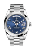 Rolex Day-Date 40 Blue Roman Dial Dome Bezel Platinum President Automatic Men's Watch 228206 DC