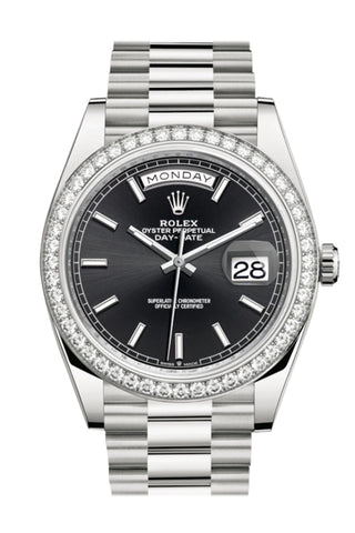 Rolex Day-Date 40 Black Dial Diamond Bezel White Gold President Automatic Men’s Watch 228349Rbr