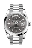 Rolex Day-Date 40 Dark Rhodium Stripe Motif Dial Dome Bezel Platinum President Automatic Men's Watch 228206 DC