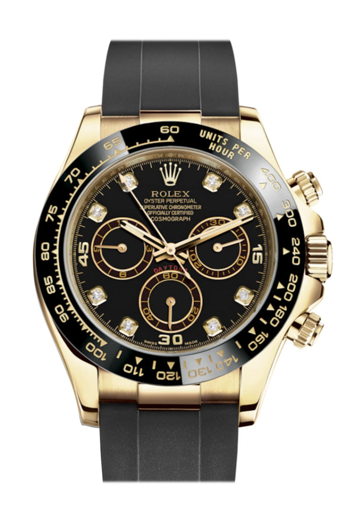 Rolex Cosmograph Daytona Black Diamond Yellow Gold Oysterflex Strap Mens Watch 116518Ln 116518