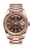 Rolex Day-Date 40 Chocolate Diagonal Motif Dial Fluted Bezel 18K Everose gold President Automatic Men's Watch 228235
