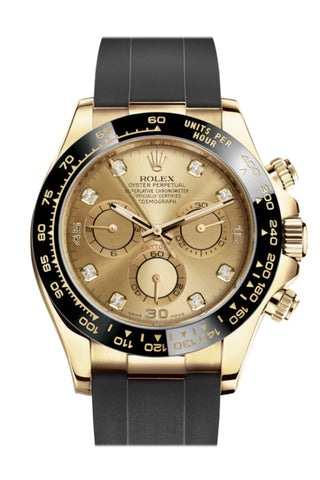 Rolex Cosmograph Daytona Champagne Diamond Yellow Gold Oysterflex Strap Mens Watch 116518Ln 116518