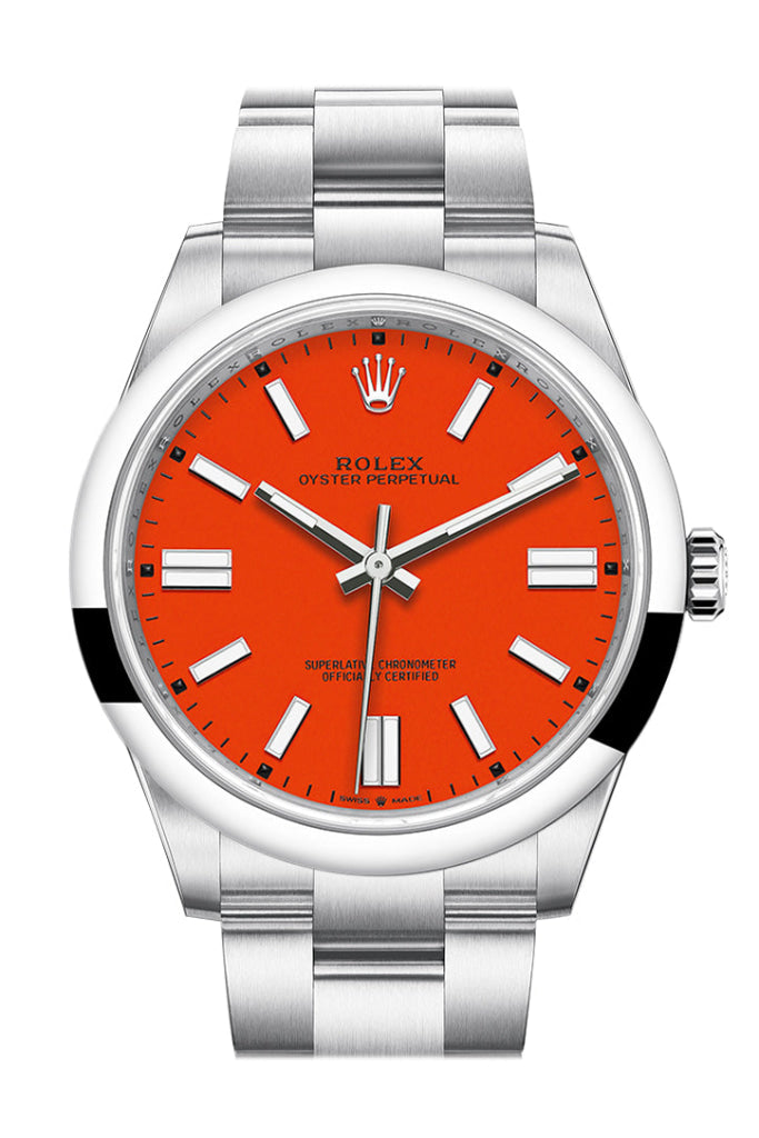 Rolex Oyster Perpetual 41 Coral Red Dial Bracelet Watch 124300 Dc