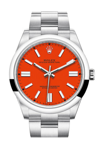 Rolex Oyster Perpetual 41 Coral Red Dial Bracelet Watch 124300 Dc