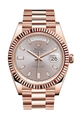 Rolex Day-Date 40 Sundust 10 Baguette-Cut Fluted Dial Diamond Bezel 18K Everose Gold President