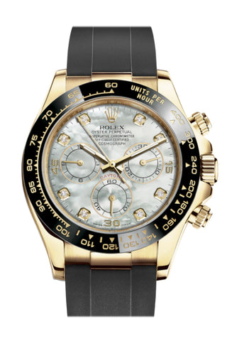 Rolex Cosmograph Daytona White Mother Of Pearl Diamond Yellow Gold Oysterflex Strap Mens Watch