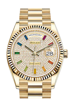 ROLEX Day-Date 36 Diamond-Paved Diamond Dial 18K Yellow Gold Watch 128238