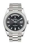 Rolex Day-Date 40 Black Baguette Diamond Dial Diamond Bezel White Gold President Automatic Men's Watch 228349RBR 228349
