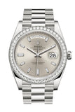 Rolex Day-Date 40 Silver Baguette Diamond Dial Diamond Bezel White Gold President Automatic Men's Watch 228349RBR 228349