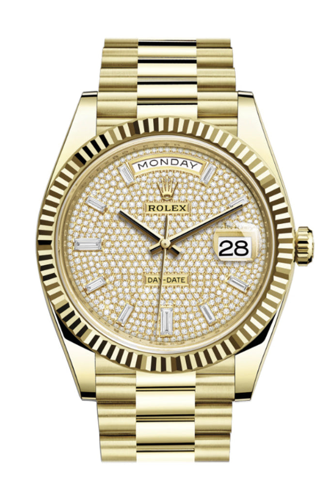 Rolex Day-Date 40 Diamond Paved 10 Baguette Dial 18K Yellow Gold President Men’s Watch 228238