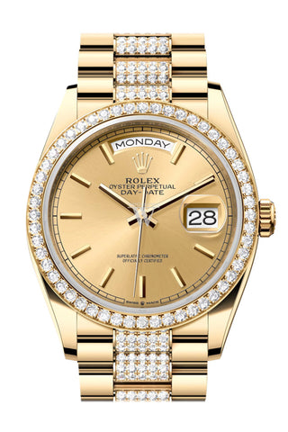 Rolex Day-Date 36 Champagne Dial Gold Diamond Bezel Watch 128348Rbr-0027 128348Rbr