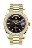 Rolex Day-Date 40 Black Motif Dial Diamond Bezel 18K Yellow Gold President Men's Watch 228348RBR DC