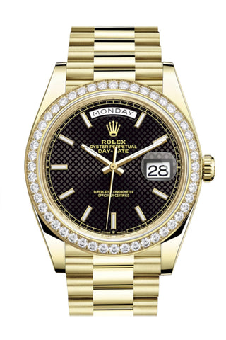 Rolex Day-Date 40 Black Motif Dial Diamond Bezel 18K Yellow Gold President Men’s Watch 228348Rbr Dc