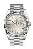 Rolex Day-Date 40 Silver Roman Dial Fluted Bezel White Gold President Automatic Men's Watch 228239 DC