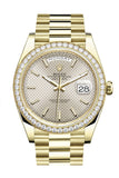 Rolex Day-Date 40 Silver Motif Dial Diamond Bezel 18K Yellow Gold President Men's Watch 228348RBR DC