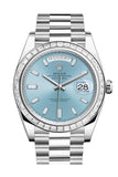 Rolex Day-Date 40 Ice Blue Baguette Diamond Dial 40 Baguette Diamond Bezel Platinum President Automatic Men's Watch 228396TBR 228396