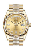 ROLEX Day-Date 36 Champagne Diamond Dial 18K Yellow Gold Watch Diamond set president Bracelet 128238