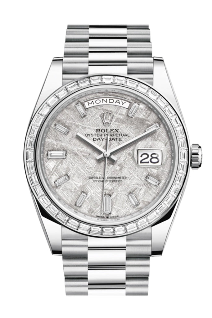 Rolex Day-Date 40 Meteorite Baguette Diamond Dial Bezel Platinum President Automatic Men’s Watch