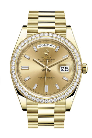 Rolex Day-Date 40 Champagne Baguette Dial Diamond Bezel 18K Yellow Gold President Automatic Men’s