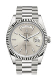 Rolex Day-Date 40 Silver Stripe Motif Dial Fluted Bezel White Gold President Automatic Men's Watch 228239 DC