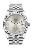Rolex Datejust 36 Silver Roman VI and IX 24 Diamonds Dial Automatic Jubilee Watch 126234