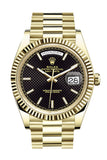 Rolex Day Date 40 Black Diagonal Motif Dial 18K Yellow Gold Fluted Bezel President Mens Watch 228238 DC
