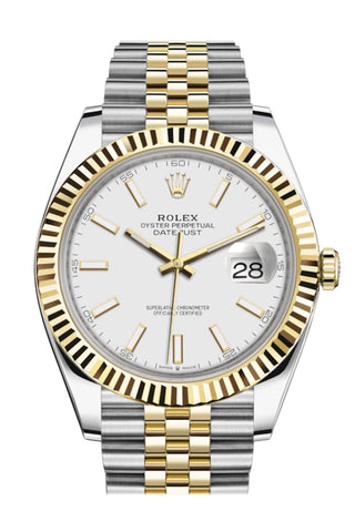 Rolex Datejust 41 White Dial Fluted Bezel 18K Yellow Gold Jubilee Mens Watch 126333