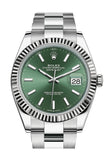 Rolex Datejust 41 Green Stick Dial White Gold Oyster Men's Watch 126334