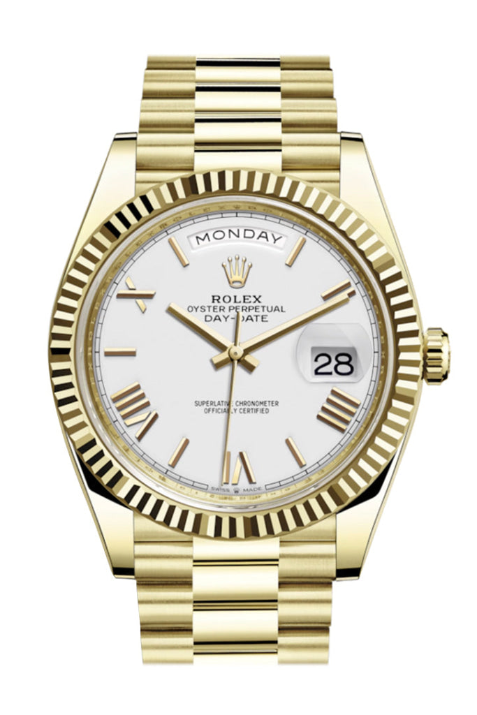 Rolex Day-Date 40 White Roman Dial 18K Yellow Gold President Automatic Men’s Watch 228238