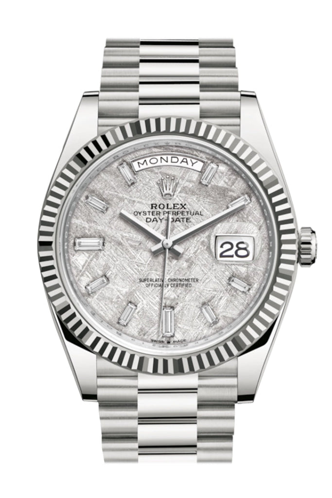 Rolex Day-Date 40 Meteorite Diamond Dial Fluted Bezel White Gold President Automatic Men’s Watch