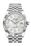 Rolex Datejust 36 White mother-of-pearl Diamond Dial Automatic Jubilee Watch 126234