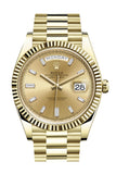 Rolex Day-Date 40 Champagne 10 Baguette Diamond Dial 18K Yellow Gold President Automatic Men's Watch 228238