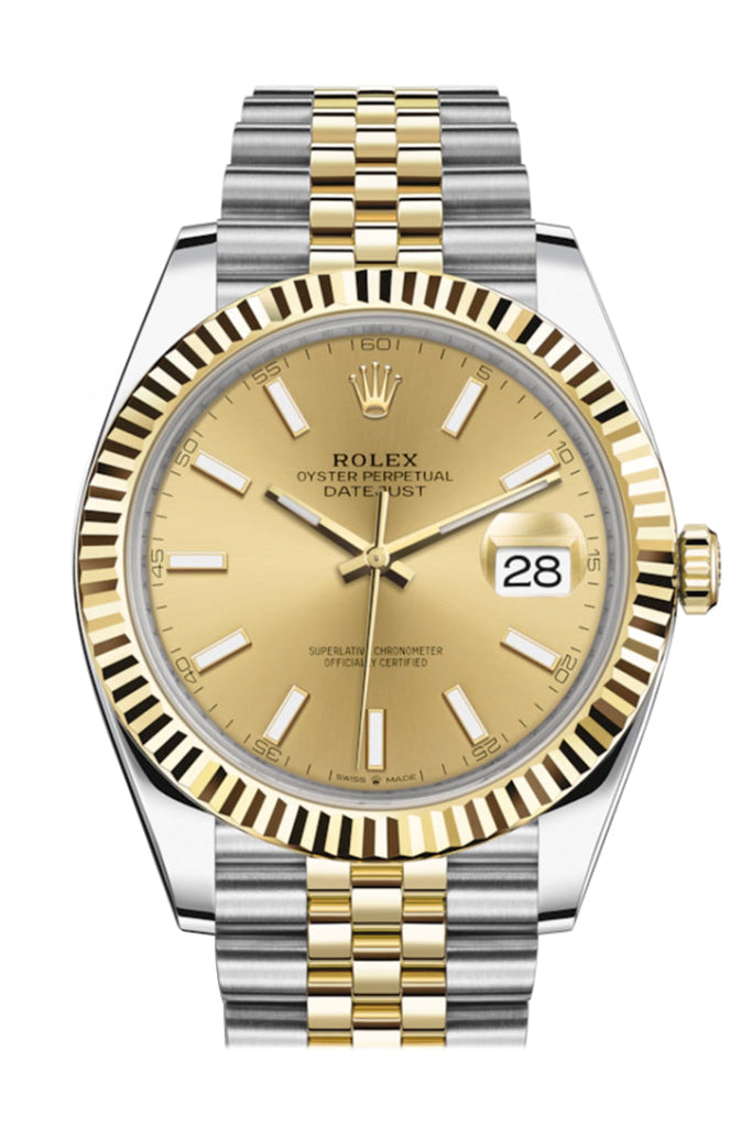 Rolex Datejust 41 Champagne Dial Fluted Bezel 18K Yellow Gold Jubilee Mens Watch 126333