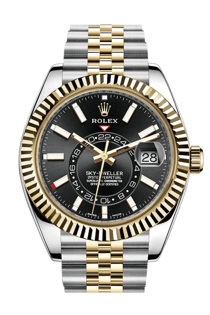 Rolex Sky Dweller Black Dial 18K Yellow Gold Bezel Two Tone Jubilee Men’s Watch 326933