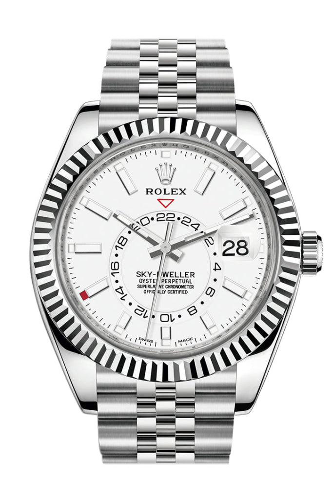 Rolex Sky Dweller White Dial 18K Gold Bezel Steel Jubilee Men’s Watch 326934